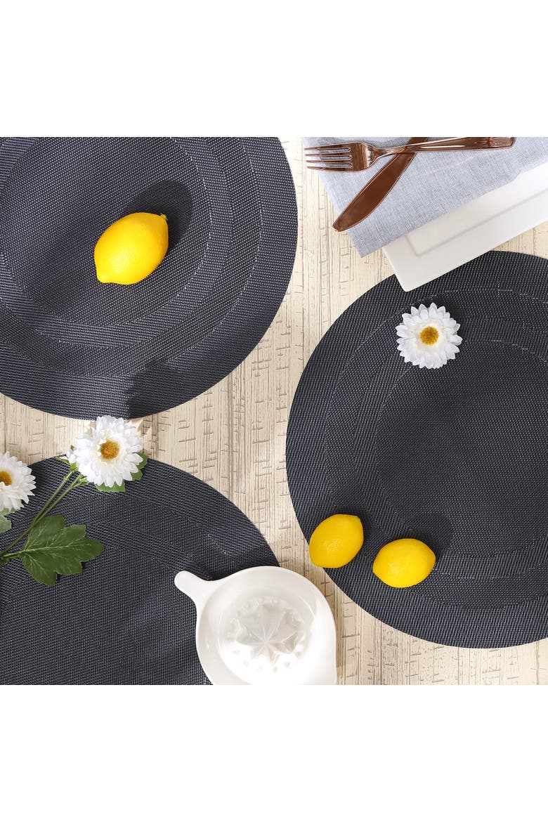 PVC Double frame Round Placemat Set/6, Alternate, color, Stonewash Blue