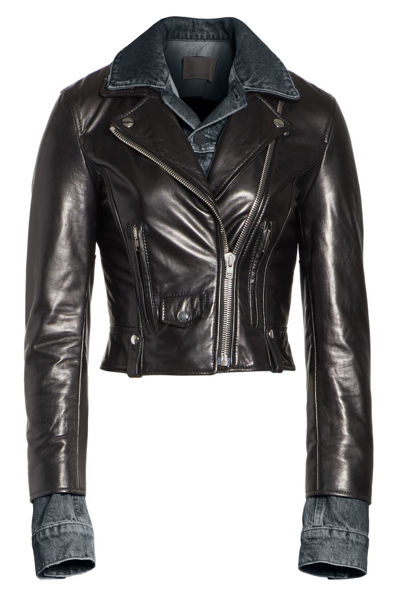 Denim & Leather Layered Jacket (Nordstrom Exclusive), Alternate, color, BLACK