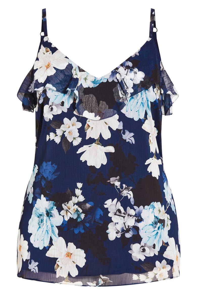 Shy Orchid Floral Ruffle Camisole, Alternate, color, NAVY SHY ORCHID