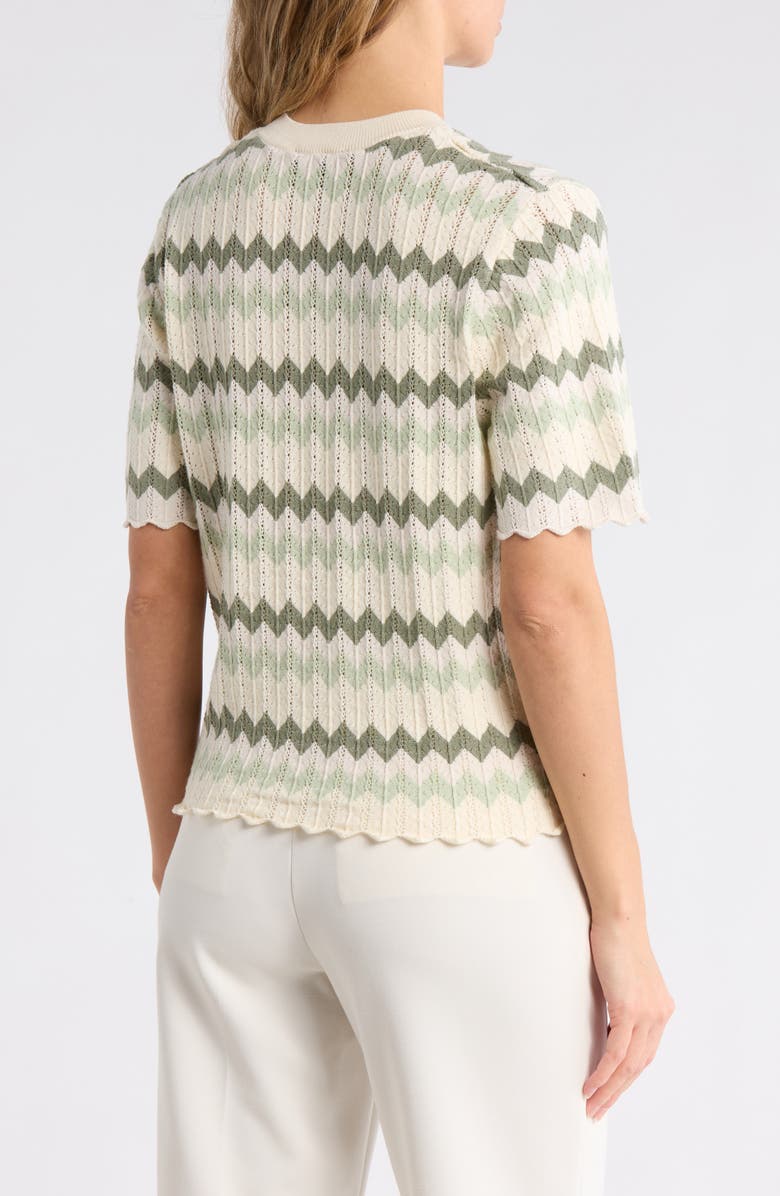 Adrianna Papell Zigzag Short Sleeve Pointelle Sweater, Alternate, color, Dusty Sage Green Chevron