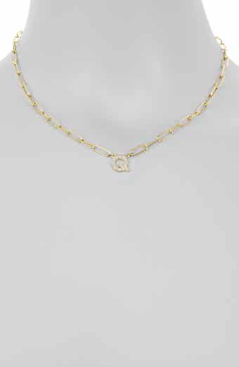 MESHMERISE Diamond Initial Charm Paper Clip Chain Necklace