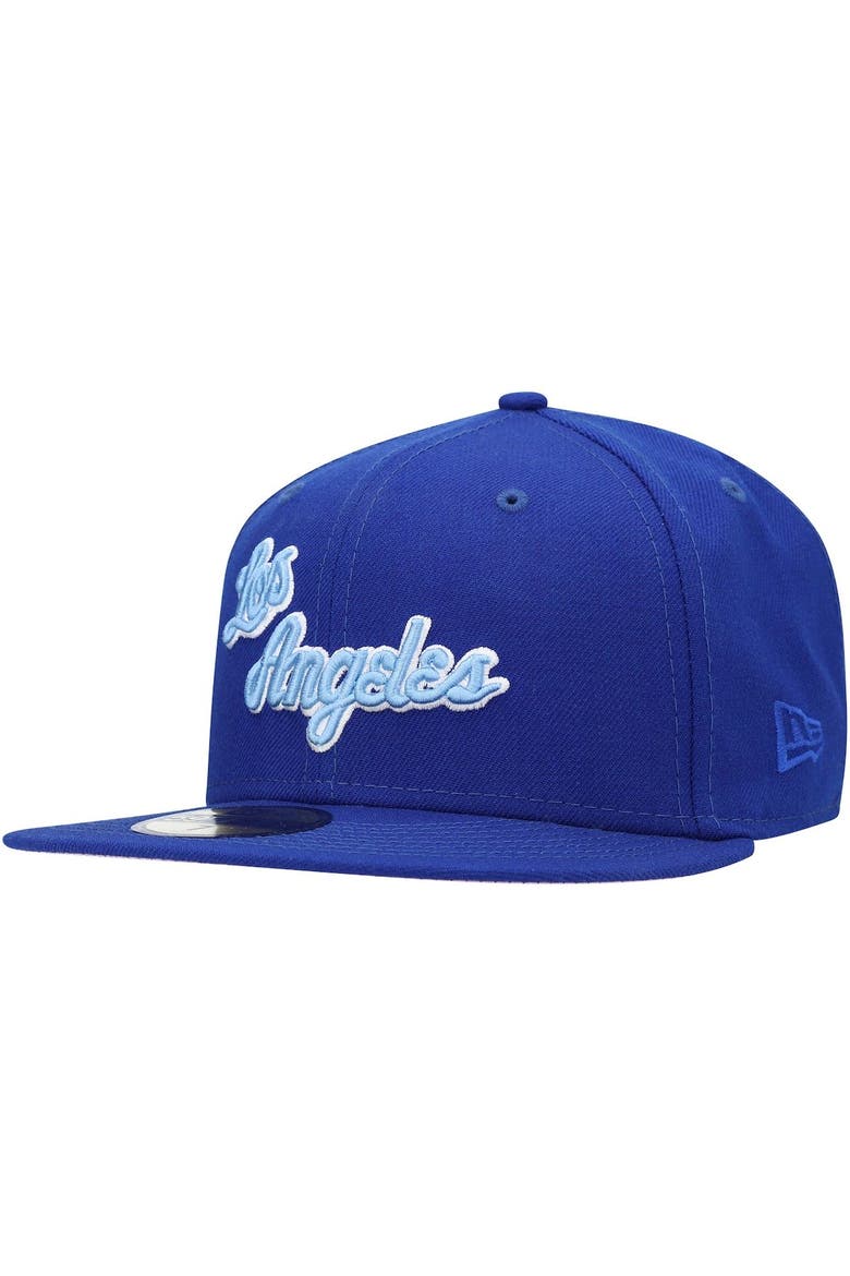 Men's New Era Blue/Pink Los Angeles Lakers Hardwood Classics 59FIFTY Fitted Hat, Main, color, Blue