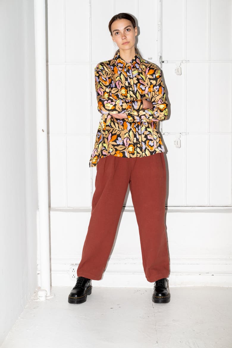 Manifest Printed Button-up Silky Shirt, Alternate, color, Lucida