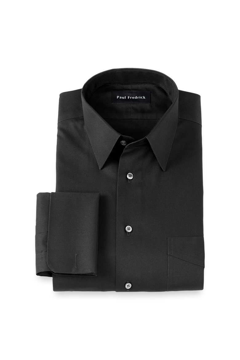 Non-iron Cotton Pinpoint Solid Point Collar French Cuff Dress Shirt, Main, color, Black