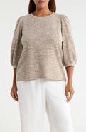 AK ANNE KLEIN Balloon Sleeve Boucle Knit Top