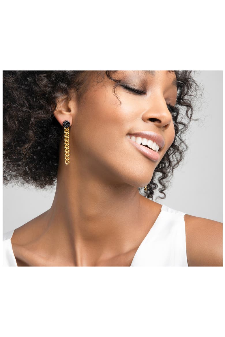 Onyx Cuban Link Drop Earrings, Alternate, color, YELLOW GOLD