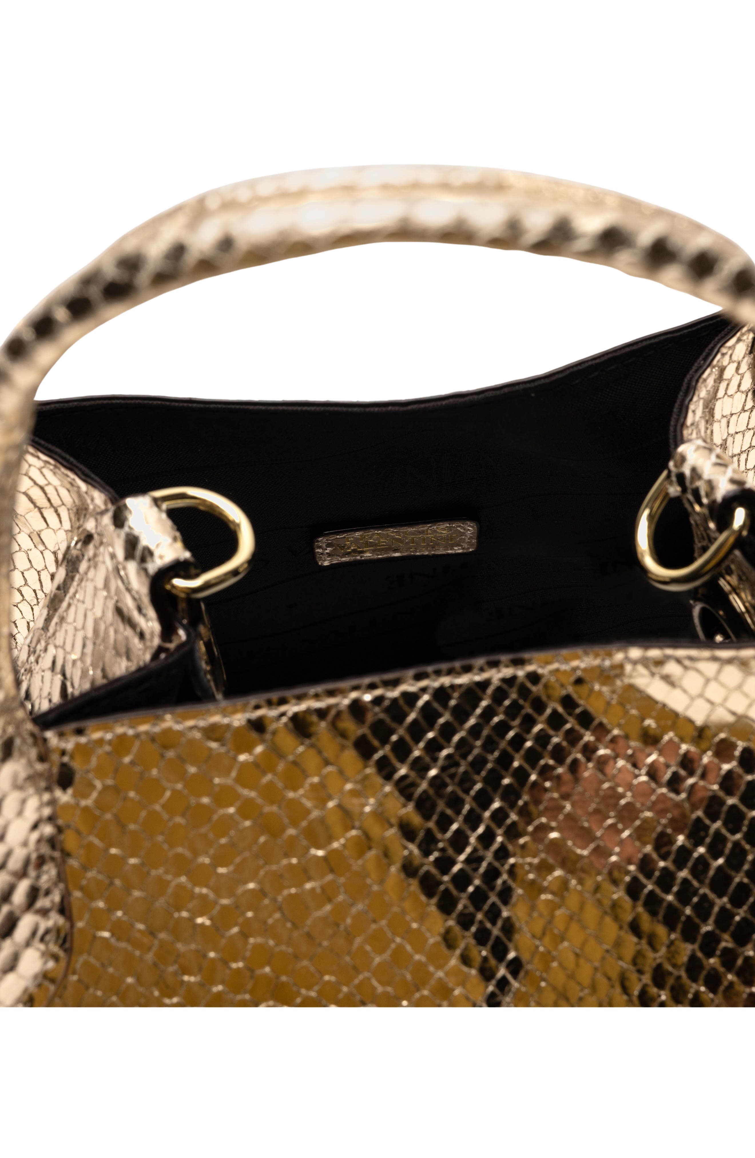 Teeny Sweet Pea Snakeskin Embossed Metallic Leather Handbag, Alternate, color, GOLD