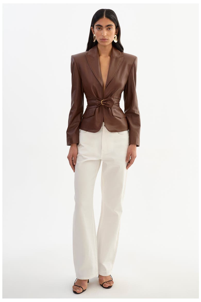 Wiley | Leather Belted Blazer, Alternate, color, Mid Brown