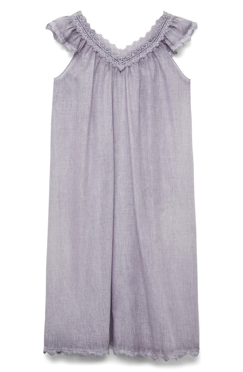 MANGO Lace Accent Cotton Night Gown, Alternate, color, Lilac