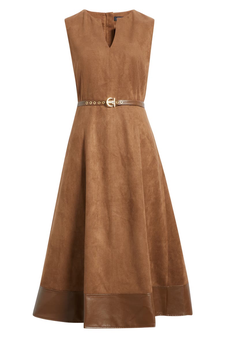 Faux Suede & Faux Leather Midi Dress, Alternate, color, DARK SABLE