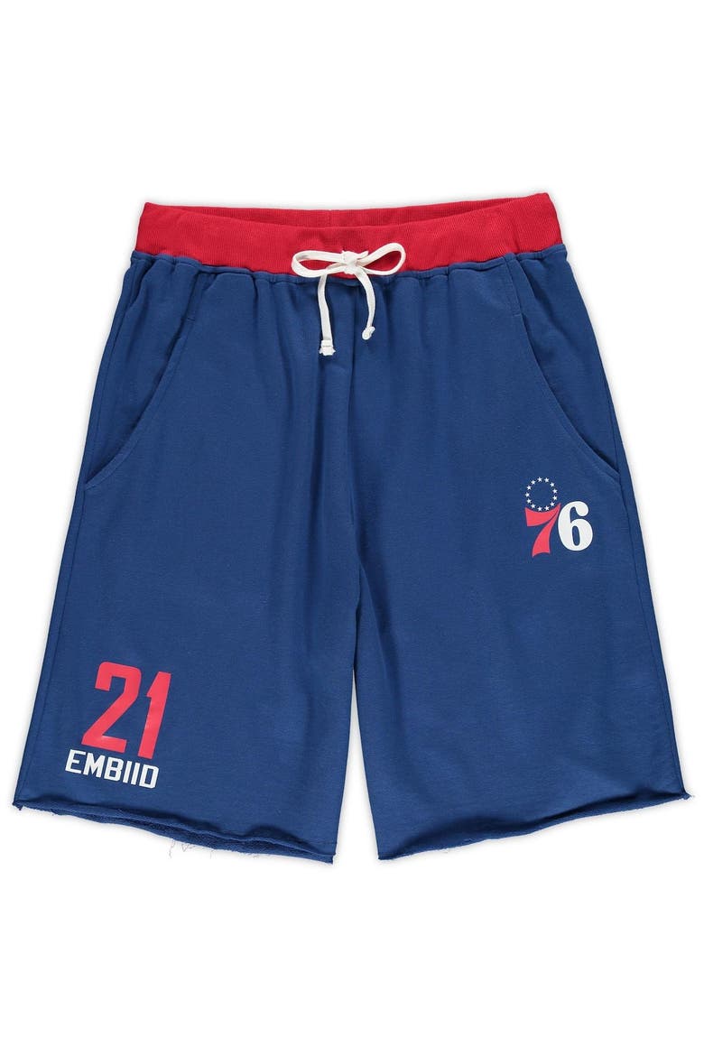 Men's Majestic Joel Embiid Royal Philadelphia 76ers Big & Tall French Terry Name & Number Shorts, Alternate, color, Royal