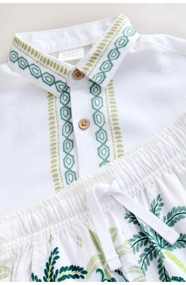 NEXT Kids' Dino Short Sleeve Button-Up Shirt & Shorts Set, Alternate, color, White