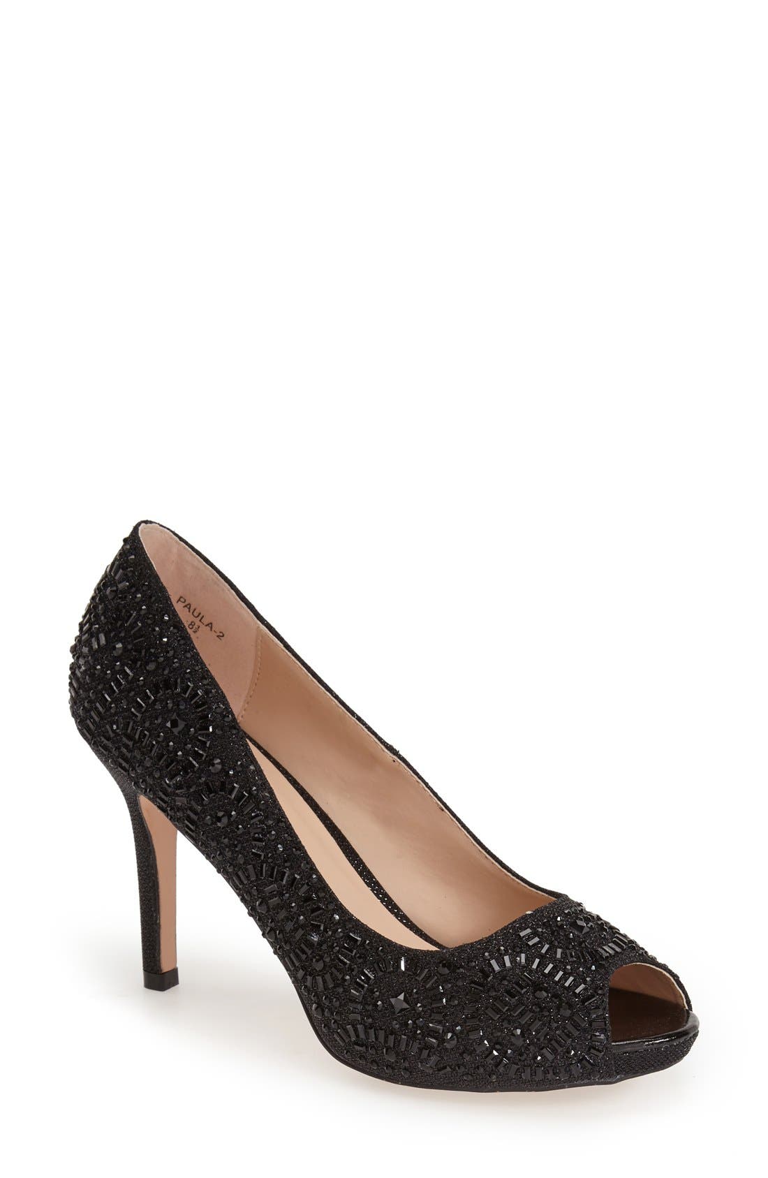 Lauren Lorraine 'Paula' Crystal Peep Toe Pump, Main, color, 