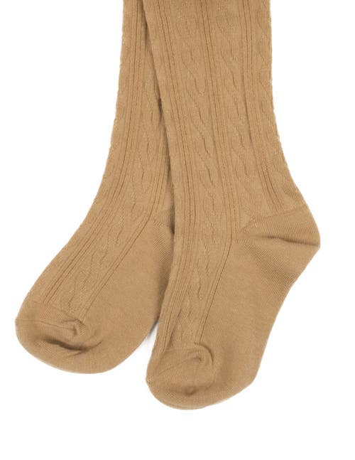 Leveret Girls Cable Knit Tights, Cotton Blend In Brown