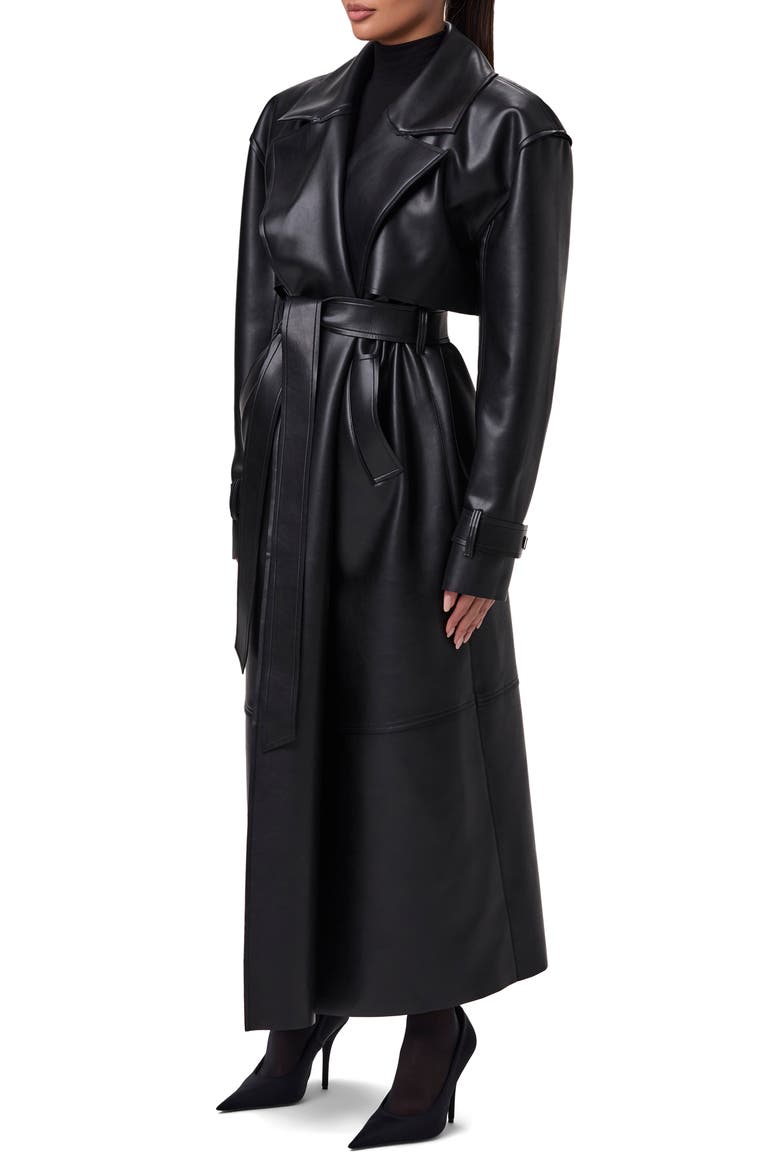 Faux Leather Trench Coat, Main, color, BLACK