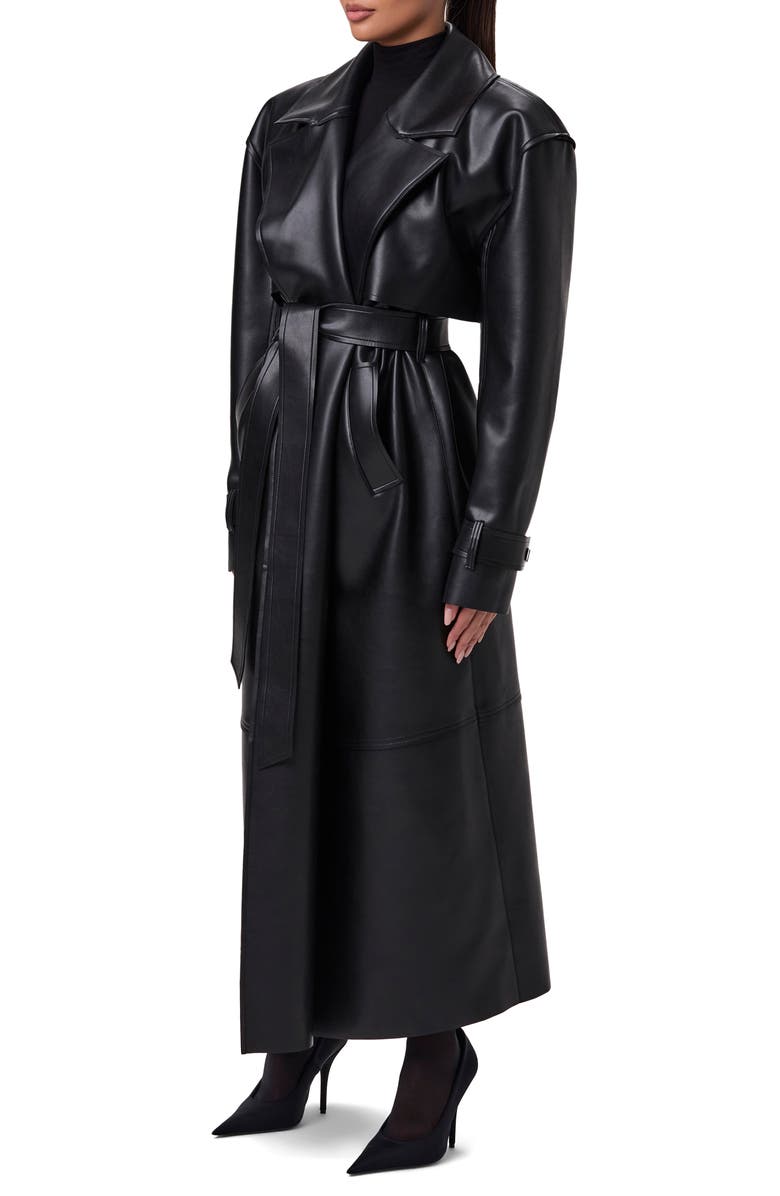 Naked Wardrobe Faux Leather Trench Coat, Main, color, Black