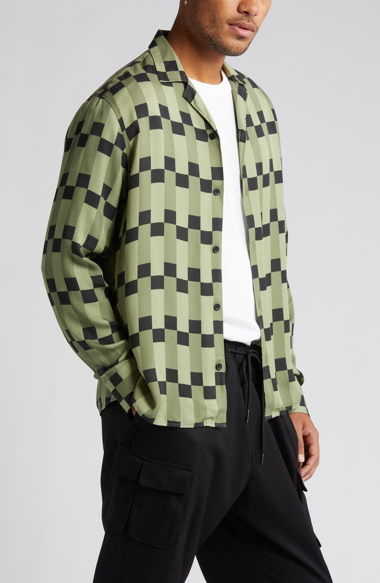 Open Edit Geo Print Long Sleeve Camp Shirt, Alternate, color, 