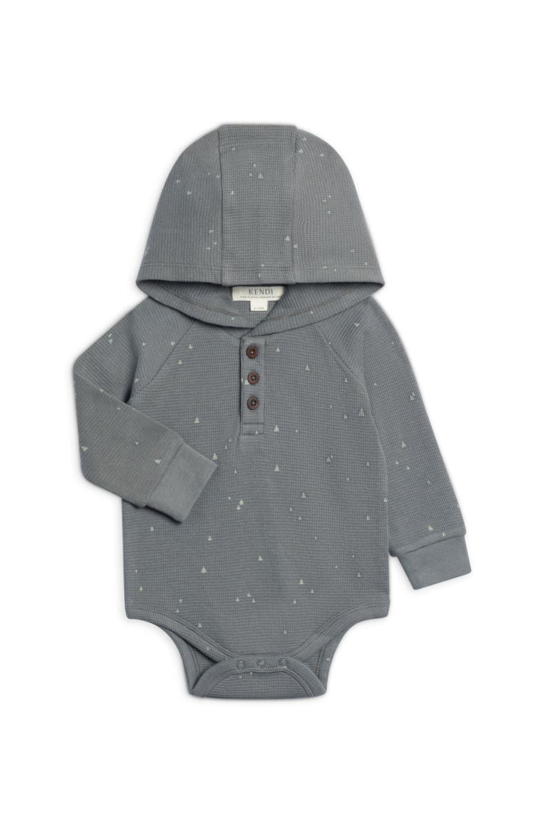 Kendi Cole Waffle Knit Hooded Bodysuit, Alternate, color, Triangle / Agave