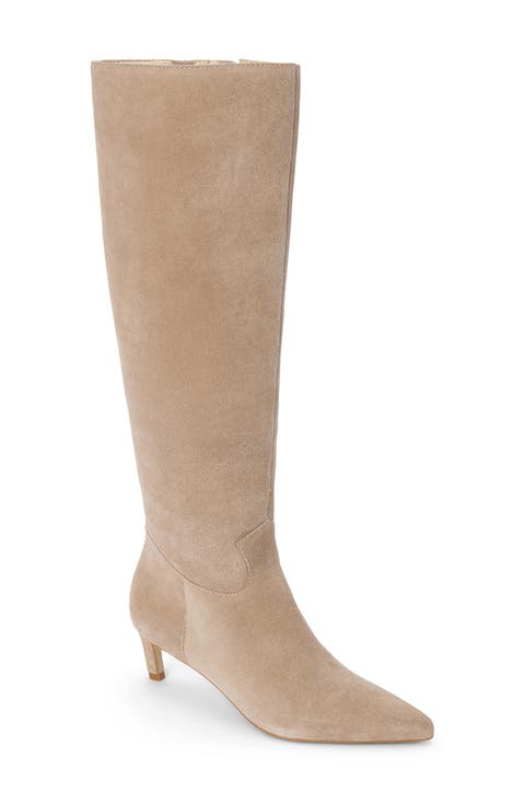 Elevate Pointed Toe Knee High Kitten Heel Boot (Women)