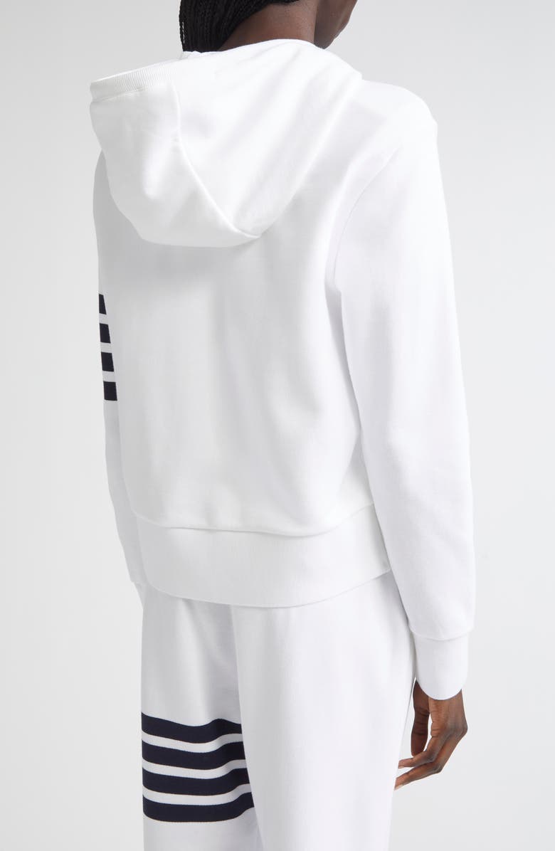 Thom Browne Classic 4-Bar Cotton French Terry Zip Hoodie, Alternate, color, White / Navy