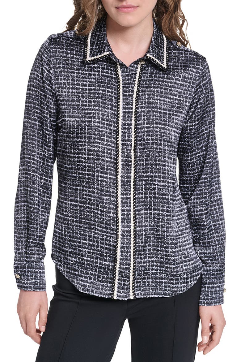 Tweed Print Long Sleeve Shirt, Main, color, BLACK/ SOFT WHITE MULTI