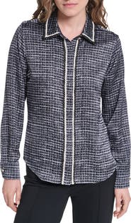 KARL LAGERFELD PARIS Tweed Print Long Sleeve Shirt