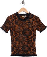 ELIE ELIE TAHARI Floral Short Sleeve Jacquard Sweater
