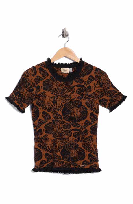Floral Short Sleeve Jacquard Sweater