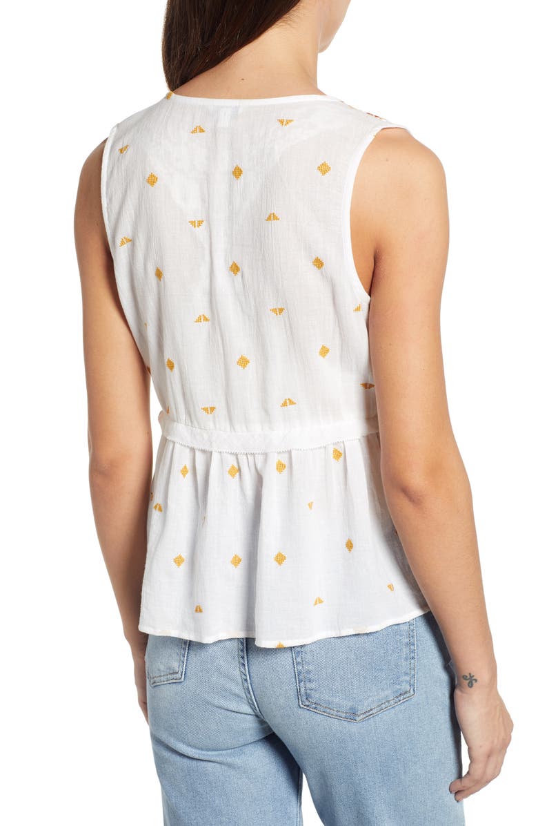 Lucky Brand Romantic Embroidered Detail Sleeveless Cotton Top, Alternate, color,