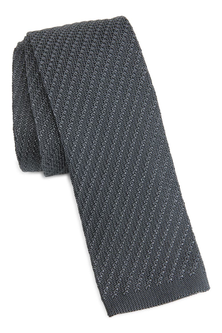 Knit Silk Tie, Main, color, FLANNEL
