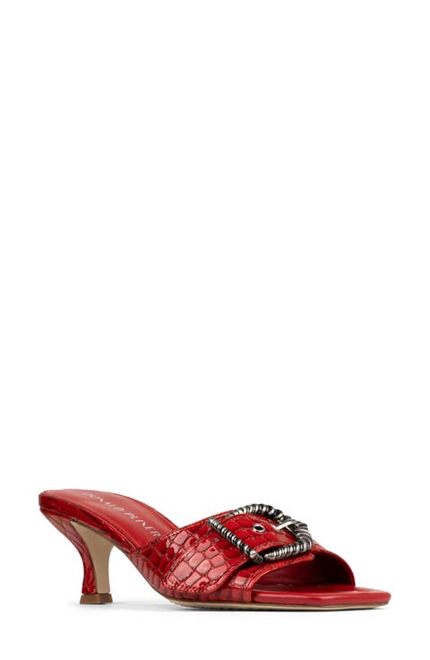 Buckle Croc Embossed Slide Sandal (Women)