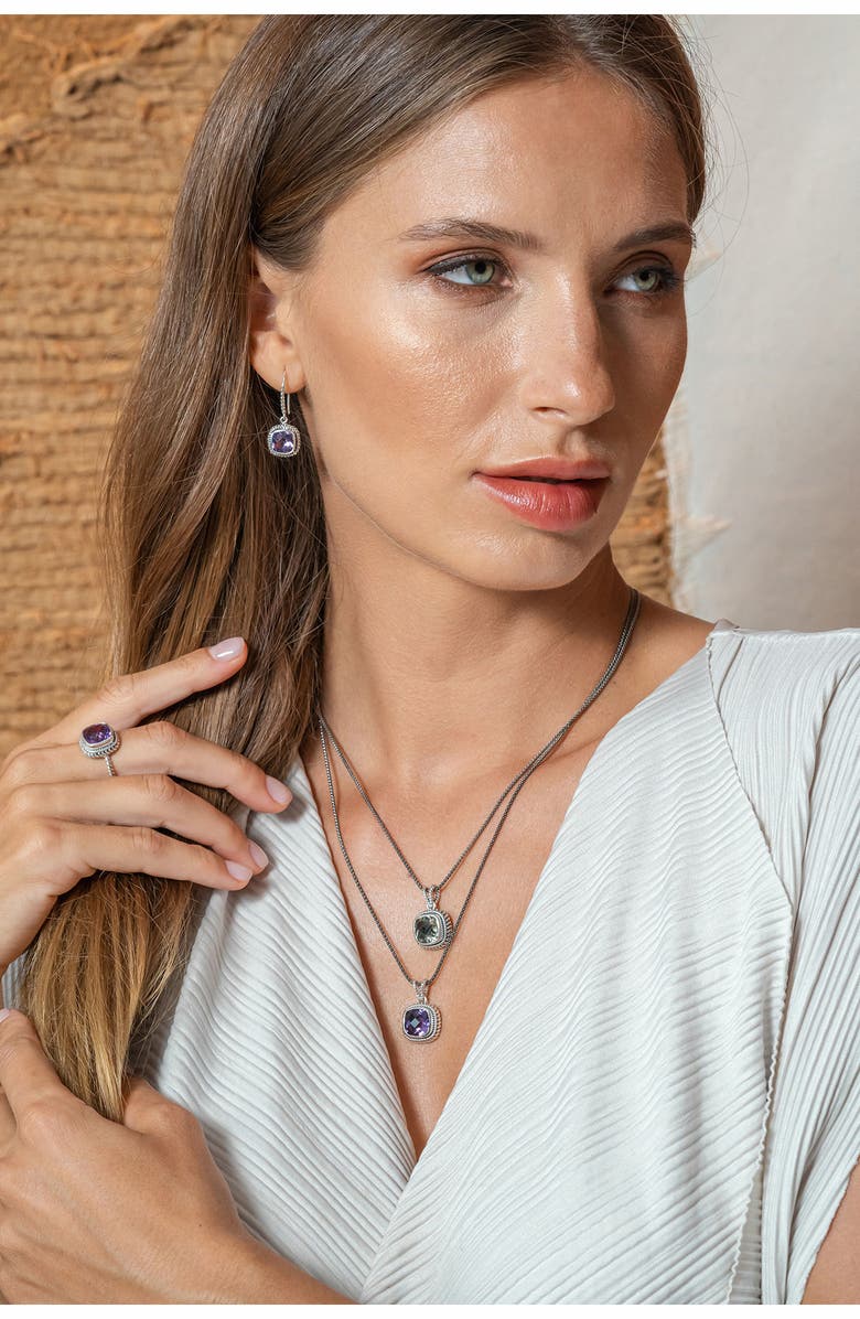 SAMUEL B. Sterling Silver Cushion Cut Prasiolite Twisted Design Pendant, Alternate, color,