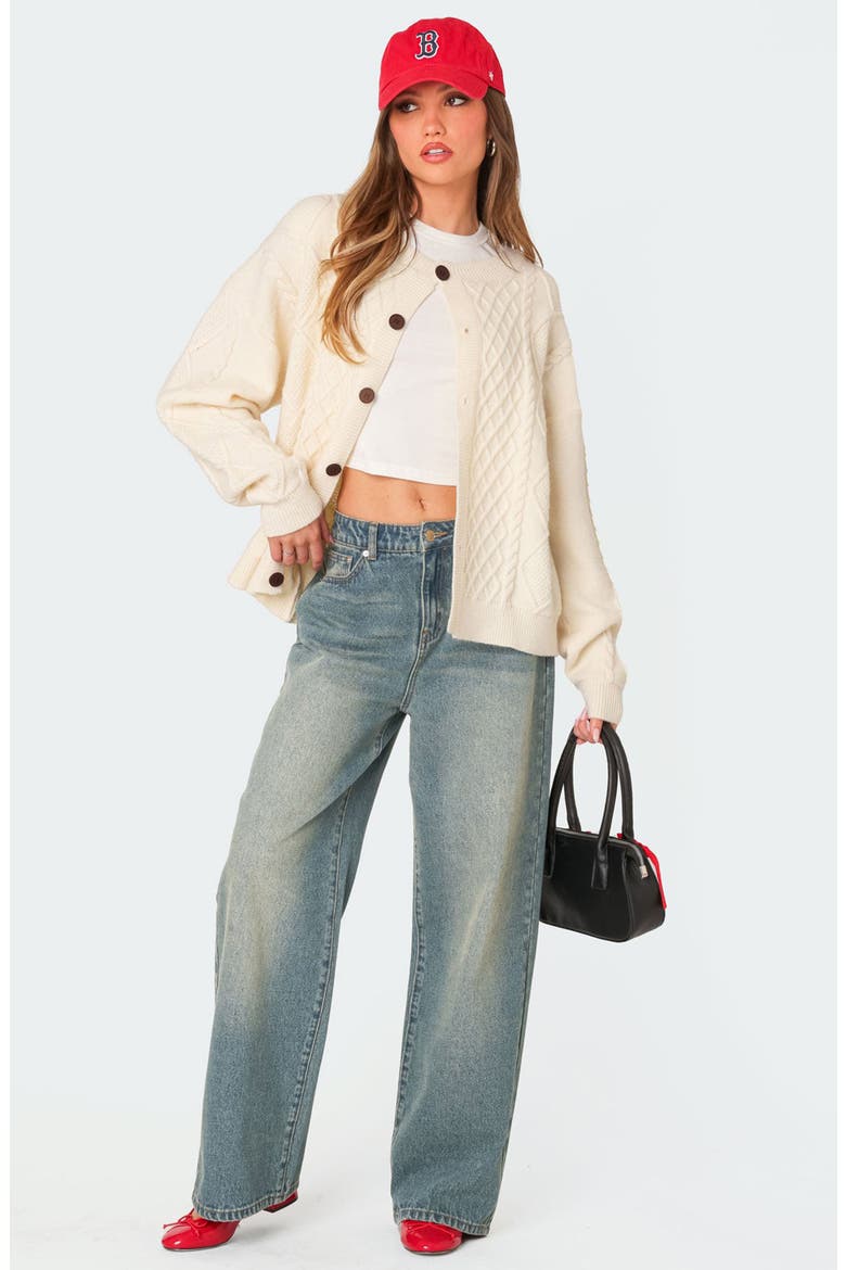 Rory Oversize Cable Stitch Cardigan, Alternate, color, CREAM
