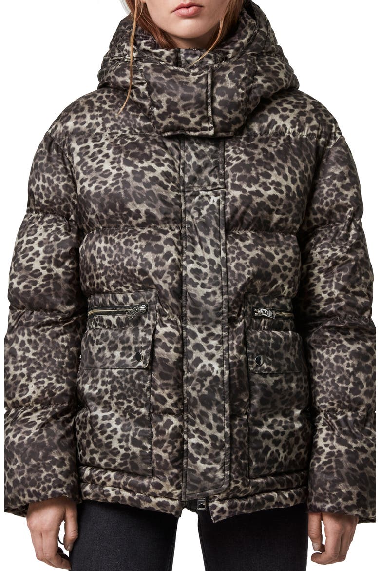 Kala Leopard Puffer Coat, Main, color, BROWN
