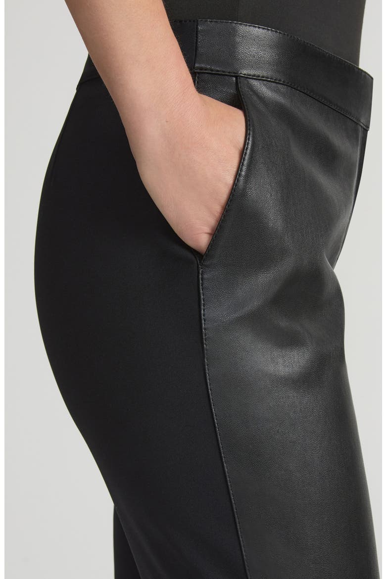 Manhattan Leather & Stretch Knit Cigarette Pants, Alternate, color, BLACK