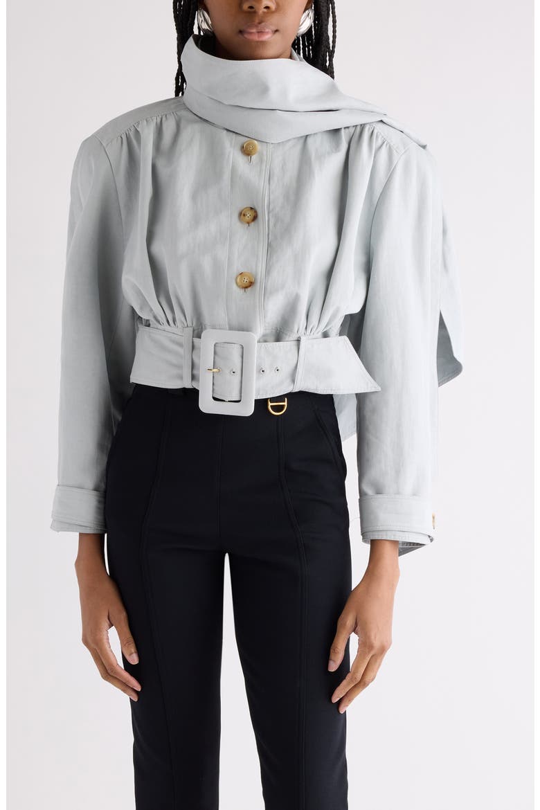 Crop Belted Linen & Cotton Jacket, Main, color, STORM GREY