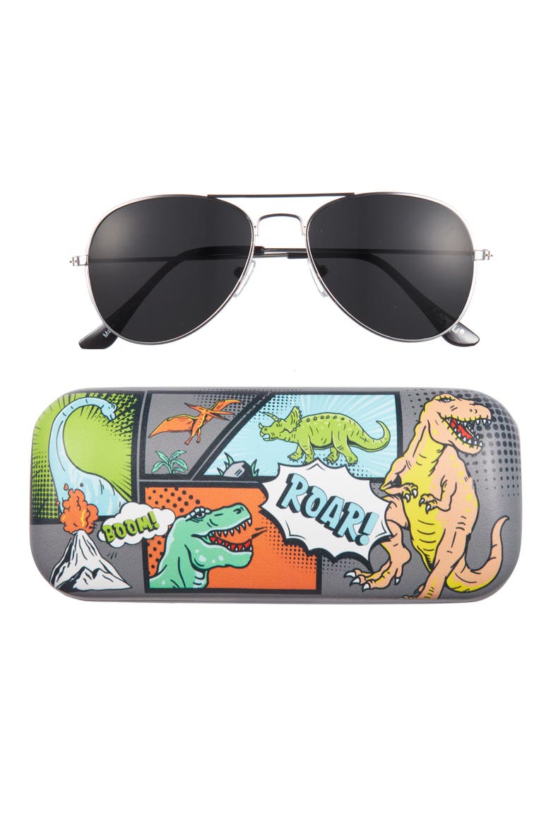 Kids' Aviator Sunglasses & Dinosaur Case Set, Main, color, BLUE COMBO