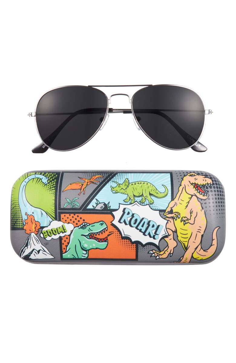 Capelli New York Kids' Aviator Sunglasses & Dinosaur Case Set, Main, color, Blue Combo