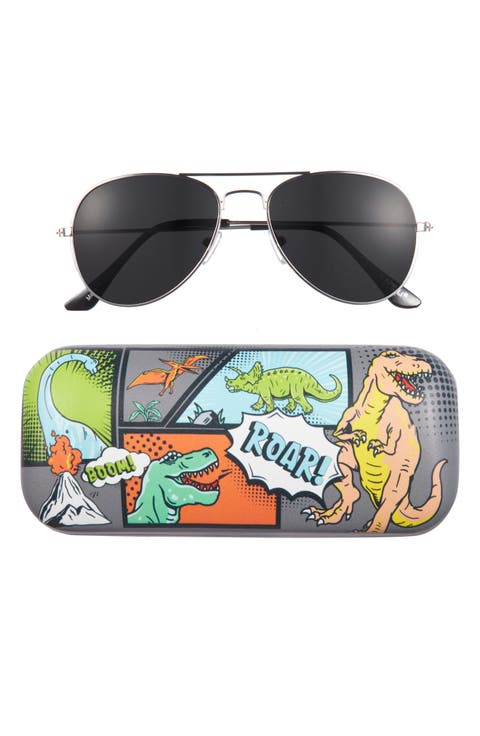 Kids' Aviator Sunglasses & Dinosaur Case Set
