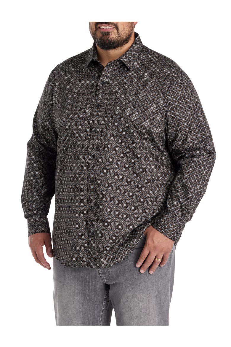 Big & Tall Medallion Print Sport Shirt, Alternate, color, BLACK MULTI
