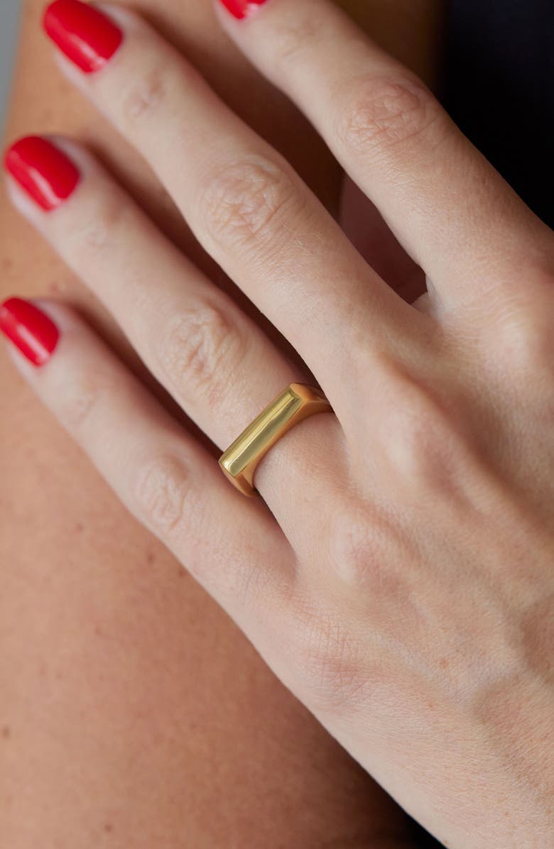 SAVVY CIE JEWELS 18K Yellow Gold Plated Bar Signet Ring, Alternate, color, Yellow Gold