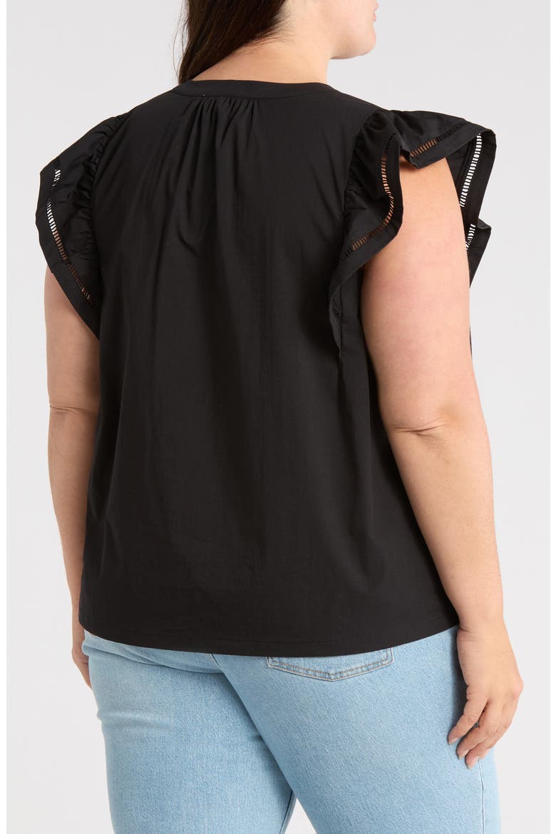 Embroidered Ruffle Cotton Blend Poplin Top, Alternate, color, BLACK