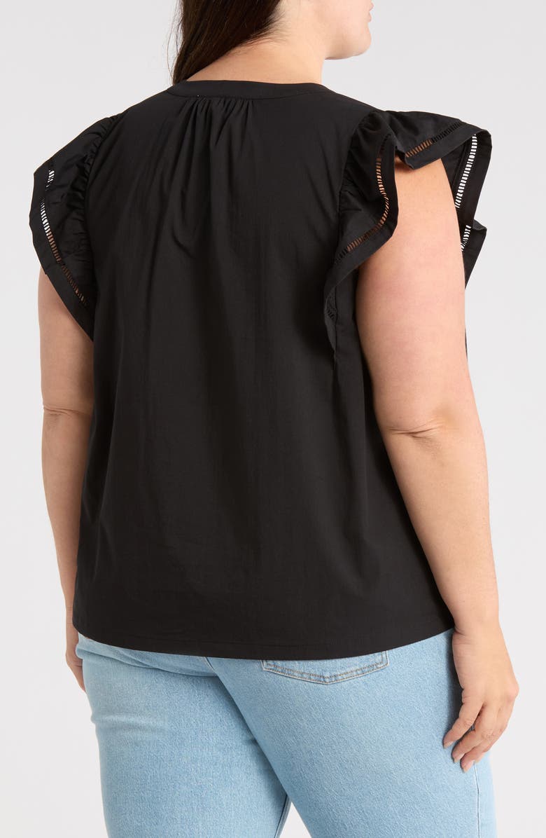 DR2 by Daniel Rainn Embroidered Ruffle Cotton Blend Poplin Top, Alternate, color, Black