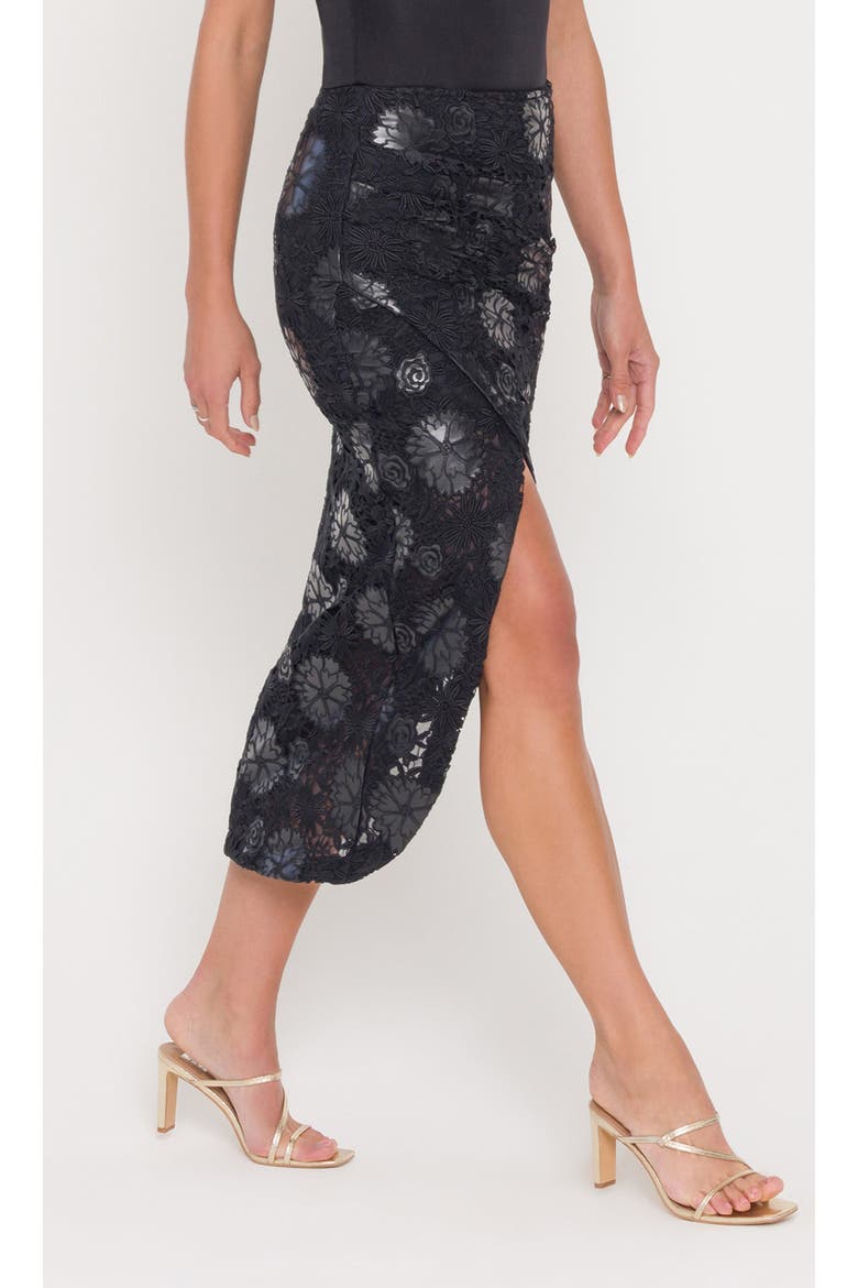 Amanda Vegan Leather Guipure Skirt, Alternate, color, Black