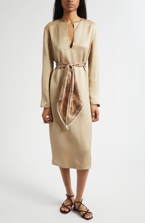 Rebellion Long Sleeve Twill Midi Dress (Regular & Petite)