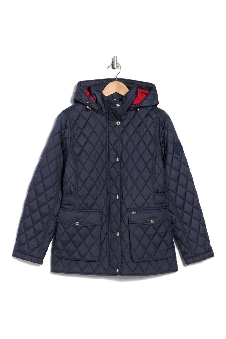 Hooded Diamond Quilted Jacket, Alternate, color, NAVY