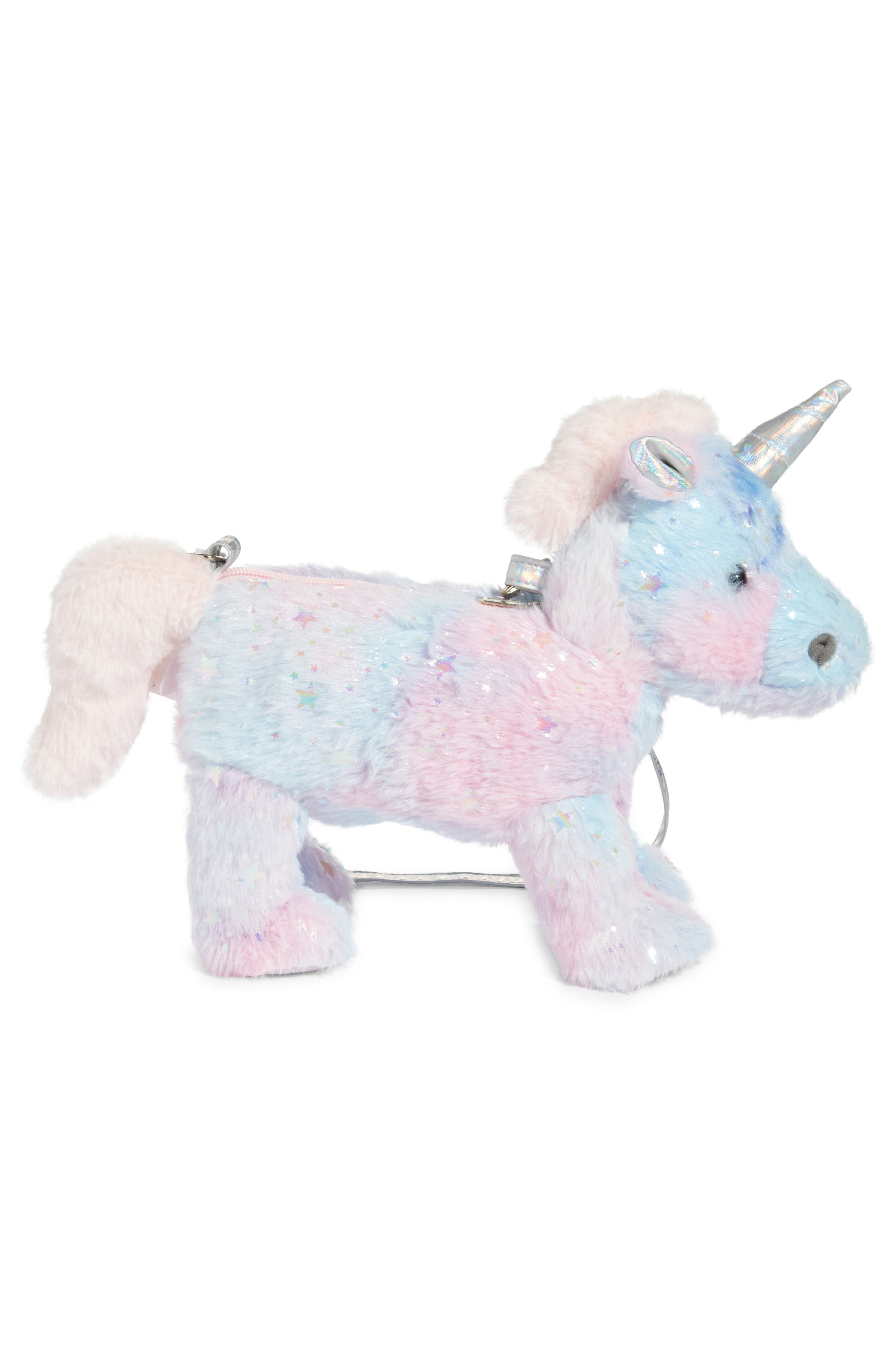Kids' Mini Iridescent Star Faux Fur Unicorn Crossbody Bag, Alternate, color, WARM COMBO