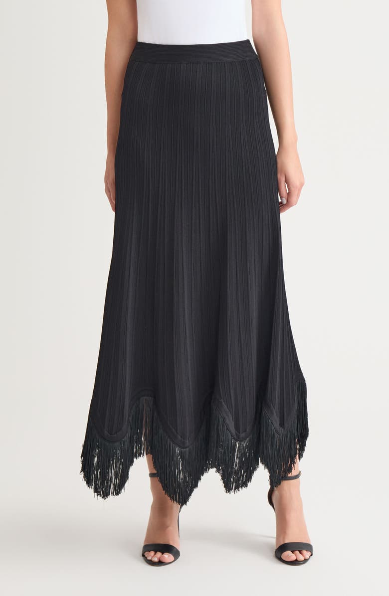 Misook x Lani Lynn Fringe Knit Skirt, Main, color, Black