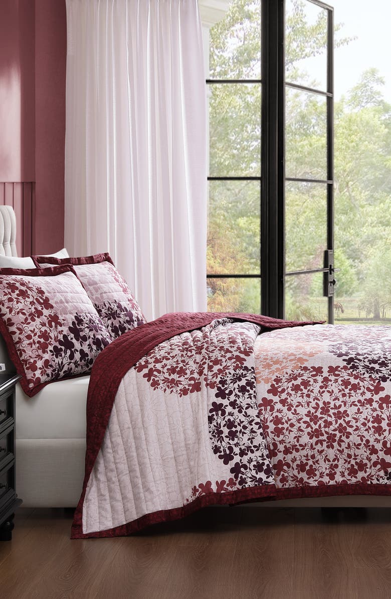Bebejan Rosewood Harmony Cotton Reversible Quilted Coverlet Set, Alternate, color, Red