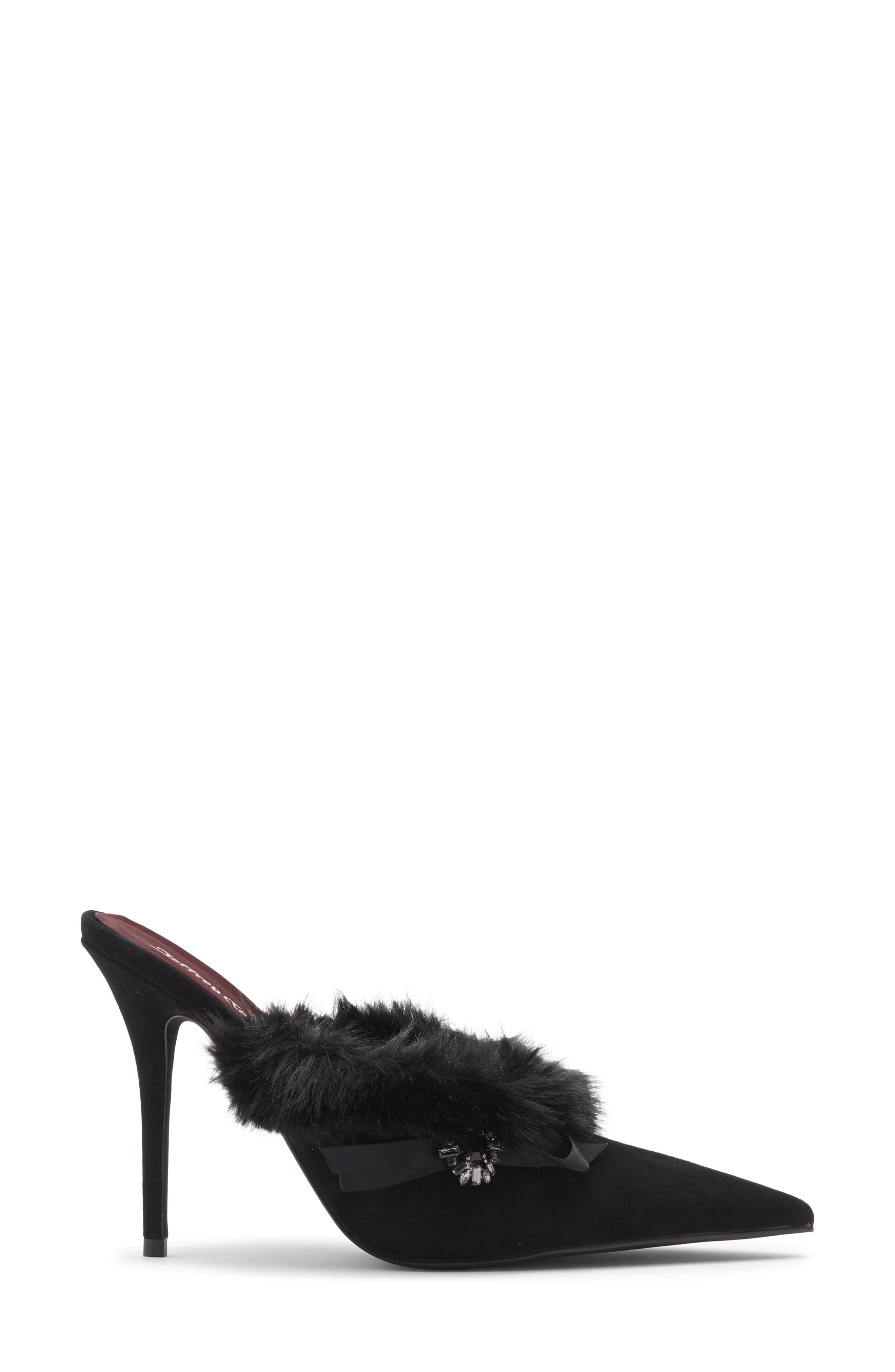 Jeffrey Campbell Rococo Faux Fur Mule, Alternate, color, Black Suede Combo